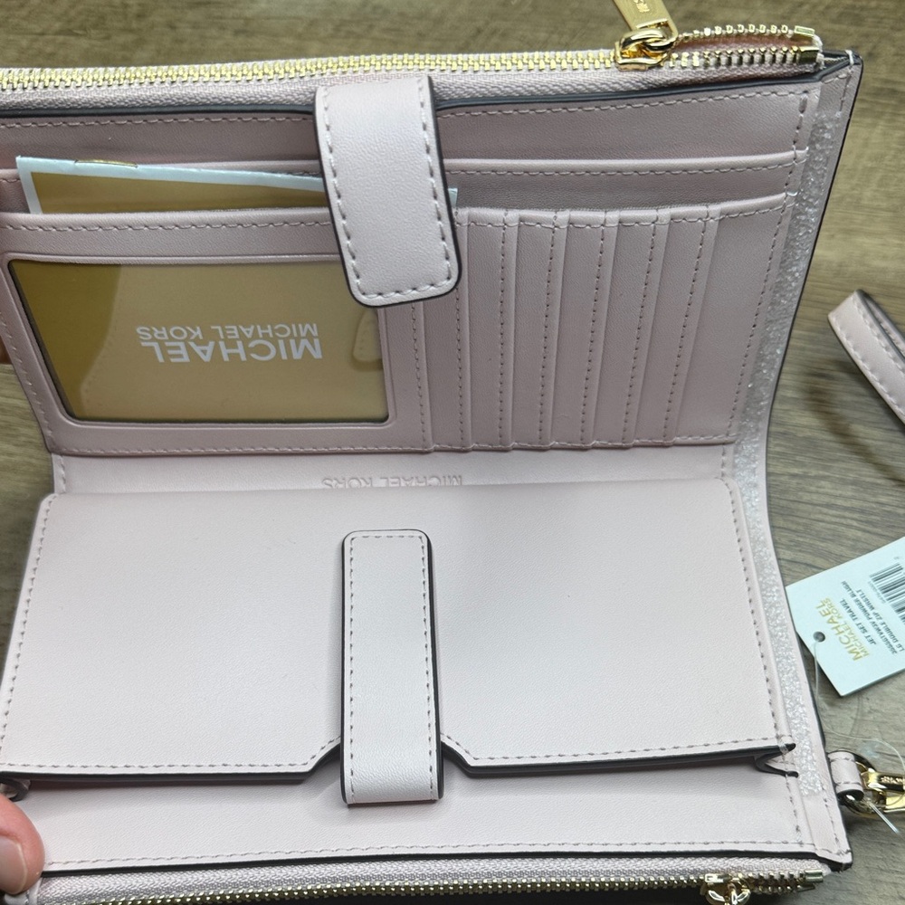 Michael Kors Large Double Zip Pink Blush  Ombre Wristlet Clutchp - Picture 4 of 6